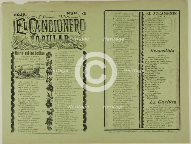 El cancionero popular, hoja num. 4 (The Popular Songbook, Sheet No. 4), n.d. Creator: Manuel Manilla.