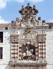 El Cid (Rodrigo Diaz de Vivar). (1043-1099), Spanish knight, equestrian figure on the façade of t…