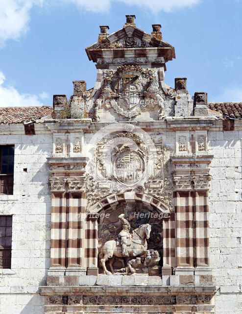 El Cid (Rodrigo Diaz de Vivar). (1043-1099), Spanish knight, equestrian figure on the façade of t…