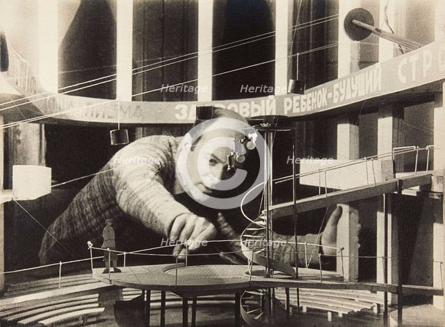 El Lissitzky Working on a Stage Design, Meyerhold Theatre, 1929. Creator: Anonymous.