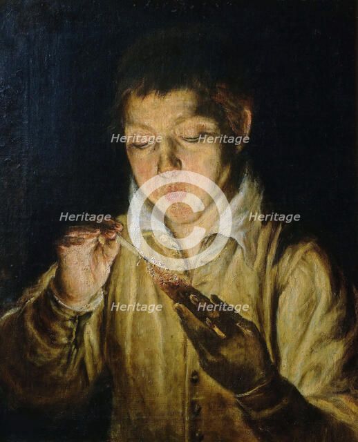 El Soplón (Boy Blowing on a Taper), ca 1571-1572. Creator: El Greco, Dominico (1541-1614).