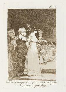 El si pronuncian y la mano alargan Al primero que llega.; Los Caprichos, pl.2, 1799. Creator: Francisco Goya