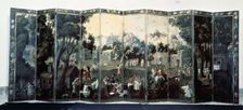El Palo Volador oil-painted screen belonging to the Mexican culture, 17th century. Creator: Unknown