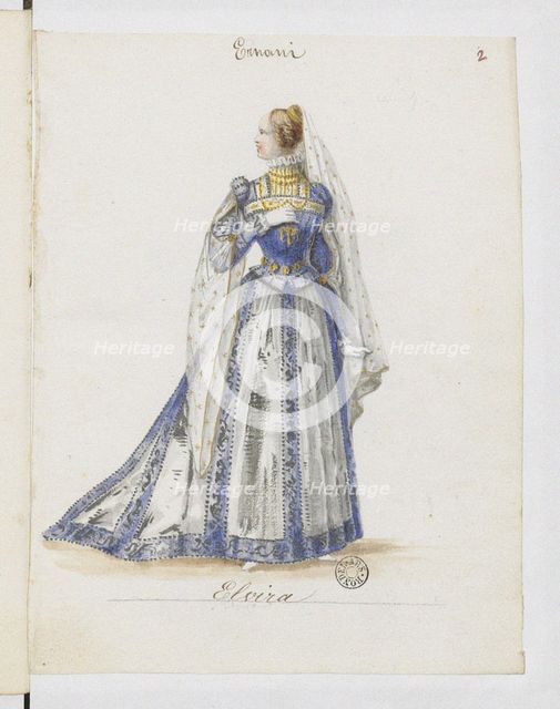 Elvira. Costume design for the opera Ernani by Giuseppe Verdi, 1845.