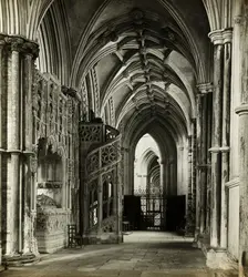 Ely Cathedral: North Choir Aisle to West, 1891. Creator: Frederick Henry Evans