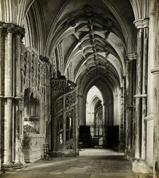 Ely Cathedral: North Choir Aisle to West, 1891. Creator: Frederick Henry Evans