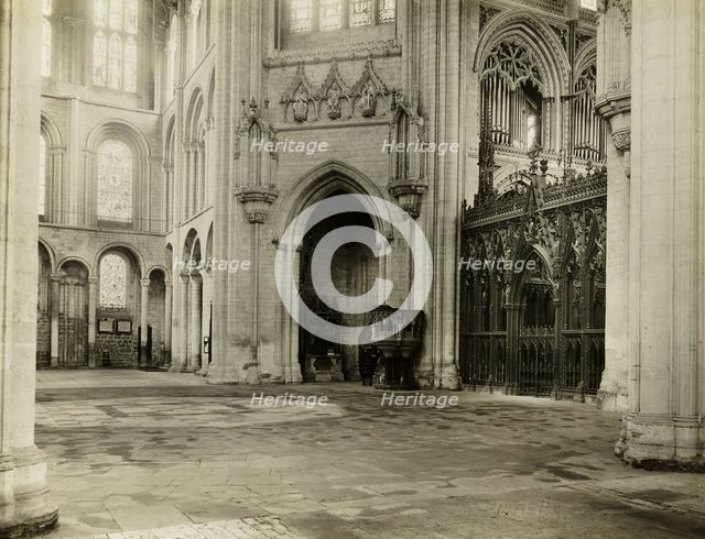 Ely Cathedral: Octagon from South Transept Chairs & Benches Removed, 1899. Creator: Frederick Henry Evans.