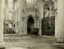 Ely Cathedral: Octagon from South Transept Chairs & Benches Removed, 1899. Creator: Frederick Henry Evans