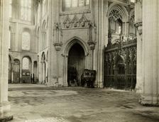 Ely Cathedral: Octagon from South Transept Chairs & Benches Removed, 1899. Creator: Frederick Henry Evans