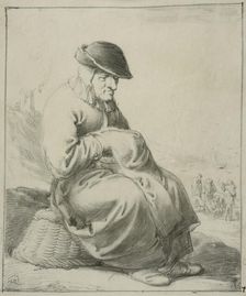 Elderly woman sitting on an upside down basket, 1630s. Creator: Pieter Jansz. Quast