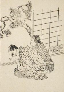 Elderly Couple Worshipping the Rising Sun, c1850. Creator: Kawanabe Kyosai