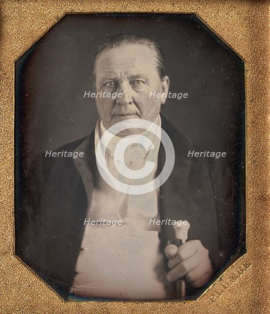 Elderly Man Holding Ivory-topped Walking Stick, 1840s. Creator: John Plumbe.