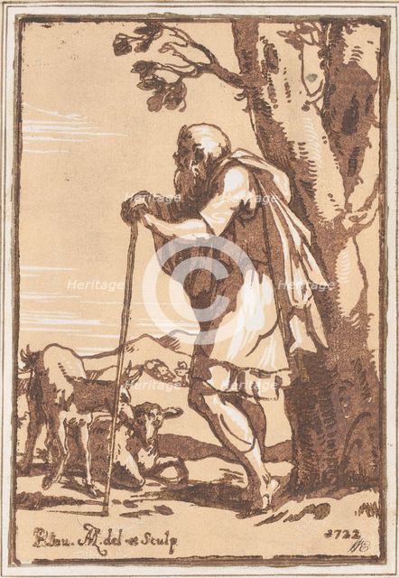 Elderly Shepherd Leaning on a Staff, 1722. Creator: Anton Maria Zanetti.