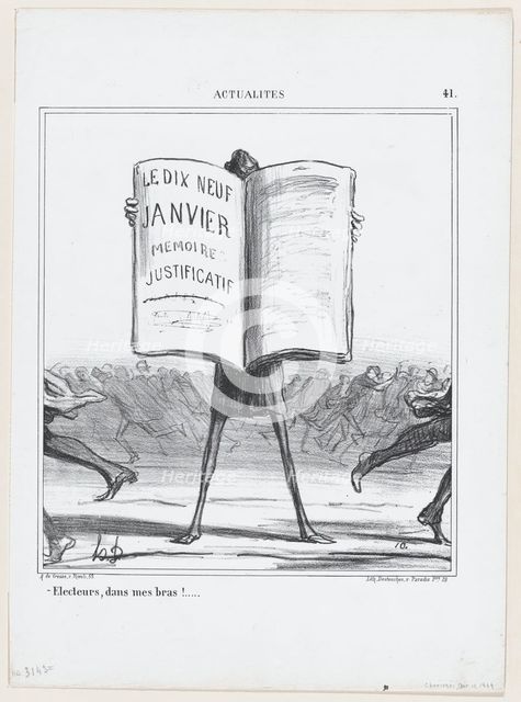 Electeurs, dans mes bras!..., 1869.  Creator: Honore Daumier.