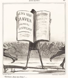 Électeurs, dans mes bras!..., 1869. Creator: Honore Daumier