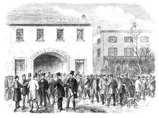 Election Day in New York: a polling-place among the "Upper Ten", 1864. Creator: Unknown