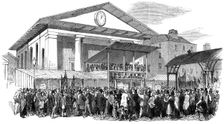 Election hustings in Covent Garden during the Westminster election, London, 1852