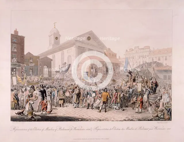 Election in Covent Garden, London, 1818.  Artist: Rudolph Ackermann
