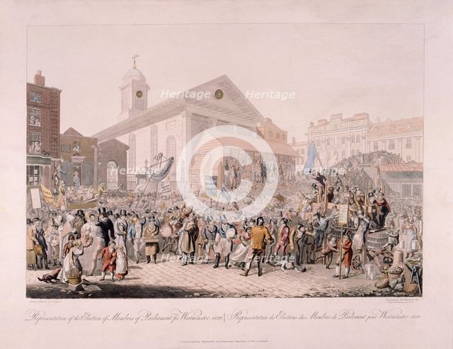 Election in Covent Garden, London, 1818.  Artist: Rudolph Ackermann