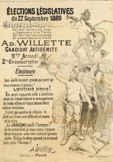Elections législatives du 22 septembre 1889 - Ad. Willette, Candidat antisémite, 1889. Creator: Willette, Adolphe (1857-1926)