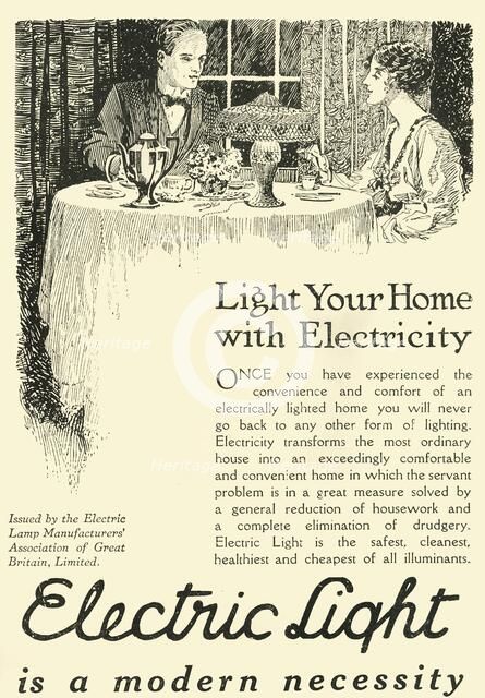 'Electric Light is a modern necessity', 1920. Creator: Unknown.