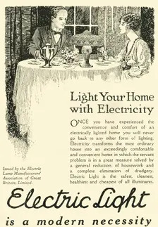 Electric Light is a modern necessity 1920. Creator: Unknown