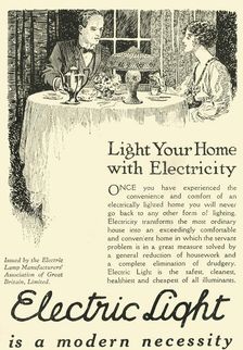 Electric Light is a modern necessity 1920. Creator: Unknown