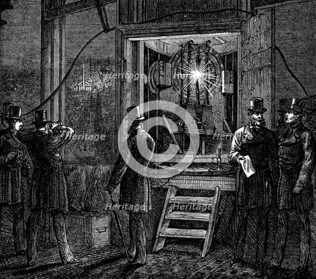 Electrical apparatus for the clock-tower light, Houses of Parliament, 1873. Creator: Unknown.