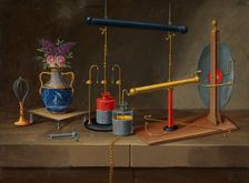 Electricity: condenser jars, an electro-static generator, and a vase with flowers, (18--?). Creator: Paul Lelong
