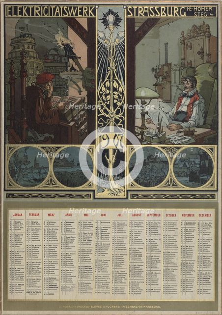 Electricity plant Strasbourg. Calendar for the year 1907, 1906. Creator: Schnug, Léo (1878-1933).