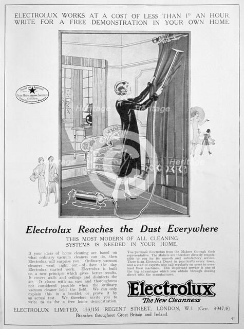 Electrolux vacuum cleaner advert, 1924. Artist: Unknown
