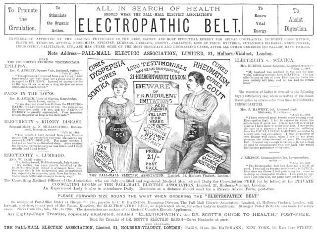Electropathic Belt, 1883. Creator: Unknown.