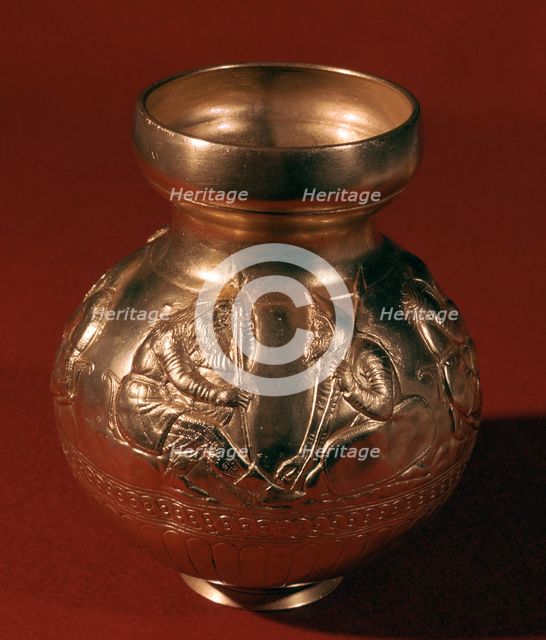 Electrum Graeco-Scythian vase showing Scythian activities, 4th century BC. Artist: Unknown