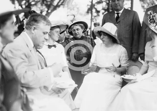 Eleanor Wilson, daughter of Woodrow Wilson, with her sister Jessie and others, c1914. Creator: Bain News Service.