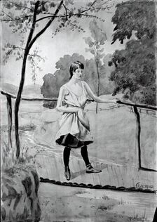 Eleanor (On the Log Bridge, Study for Painting), c. 1896-1899. Creator: Louis Michel Eilshemius