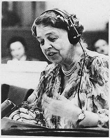 Eleanor Roosevelt speaking at the United Nations in July 1947