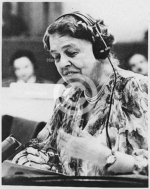Eleanor Roosevelt speaking at the United Nations in July 1947.