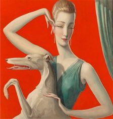 Elegant Woman and Afghan Hound. Creator: Benda, Wladyslaw Theodor (1873-1948)