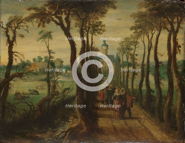 Elegant Company on a Causeway Leading towards a Country-House, c.1650. Creator: Anon.