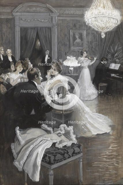 Elegant company at a salon concert. Creator: Gause, Wilhelm (1853-1916).