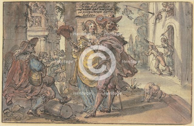 Elegant couple with a lute-player, 1642.   Creator: Mathias Strasser.