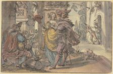 Elegant couple with a lute-player, 1642. Creator: Mathias Strasser