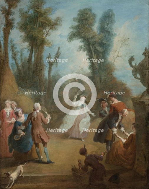Elegant Figures Playing Shuttlecock in a Park, ca 1730. Artist: Quillard, Pierre-Antoine (1701-1733)