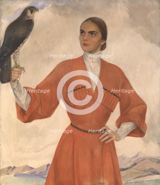 Elegant Lady Dressed as a Cossack and Holding a Hunting Falcon. Creator:  Sorin, Saveli Abramovich (1878-1953).