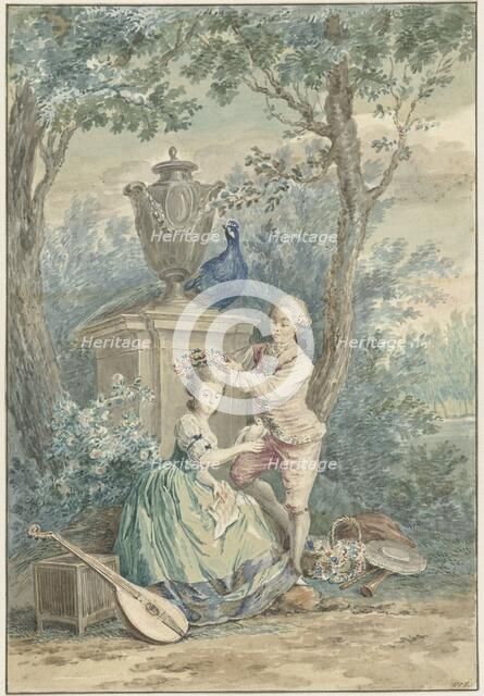 Elegant pair in a park, 1750-1808. Creator: Nicolaas Muys.