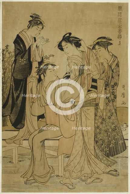 Elegant Pleasures: The Scent of Flowers, right (Furyu hana no ka asobi, jo), Japan, c. 1783. Creator: Kitagawa Utamaro.