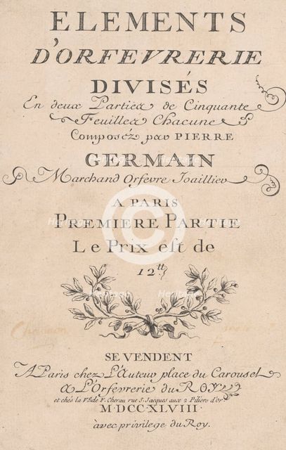 Elements d'Orfevrerie Divisés en deux Parties de Cinquante Feuilles, 1748. Creators: Jacques Jean Pasquier, Jean Charles Baquoy, Jacques Roëttiers.