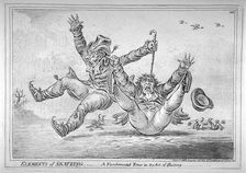 Elements of Skateing. Making the most of a passing friend, in a case of emergency! 1805. Artist: James Gillray