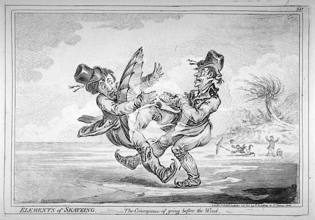 'Elements of Skateing. The consequence of going before the wind', 1805. Artist: James Gillray