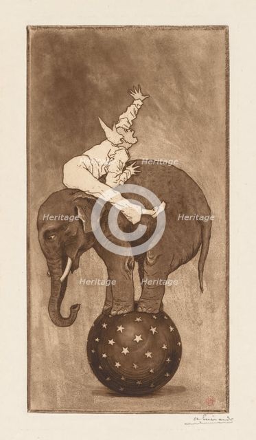 Elephant and Clown (LElephant et le Clown), c. 1889. Creator: Henri Charles Guérard (French, 1846-1897).